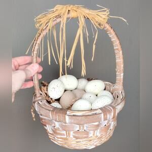 Large Wicker Rattan Neutral Tan Farmhouse Easter Egg Basket